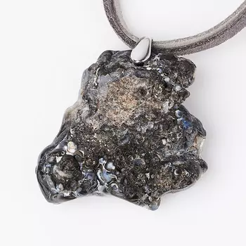 Кулон агат серый (биж. сплав родир. бел., текстиль)