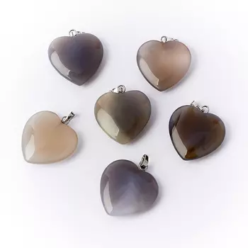 Кулон агат серый (биж. сплав) сердечко 3 см