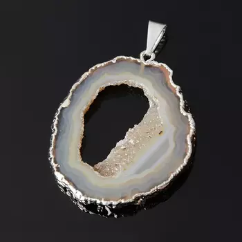 Кулон агат серый (биж. сплав) срез 4,5-5 см