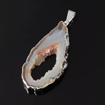 Кулон агат серый (биж. сплав) срез 4,5-5 см