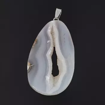 Кулон агат серый (биж. сплав) срез 5-6,5 см