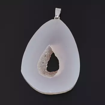 Кулон агат серый (биж. сплав) срез 5-6,5 см