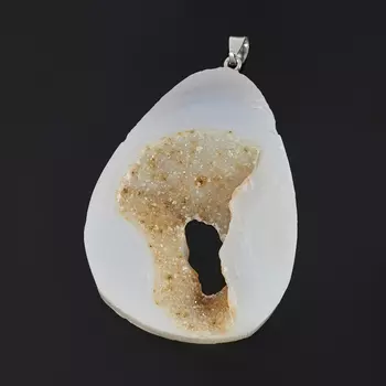 Кулон агат серый (биж. сплав) срез 5-6,5 см