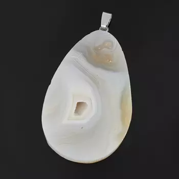 Кулон агат серый (биж. сплав) срез 5-6,5 см