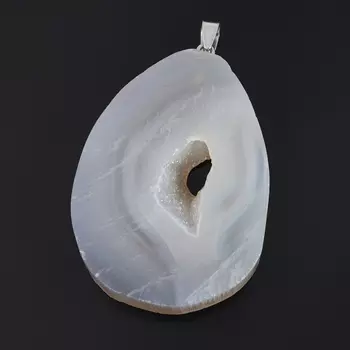 Кулон агат серый (биж. сплав) срез 5-6,5 см