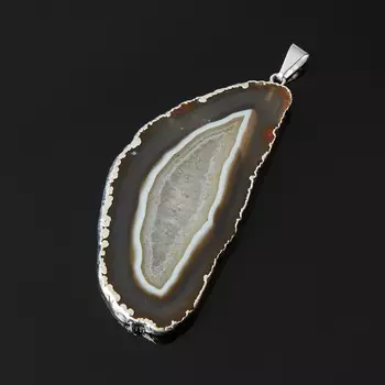 Кулон агат серый (биж. сплав) срез 6-8 см