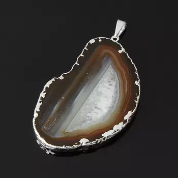 Кулон агат серый (биж. сплав) срез 6-8 см