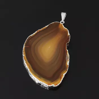 Кулон агат серый (биж. сплав) срез 6-8 см