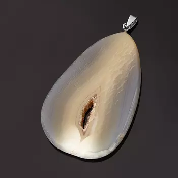 Кулон агат серый (биж. сплав) срез 7,5 см