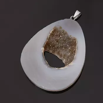 Кулон агат серый (биж. сплав) срез 7 см