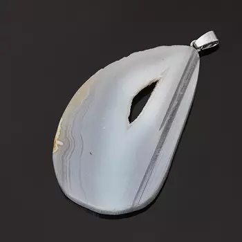 Кулон агат серый (биж. сплав) срез 7 см