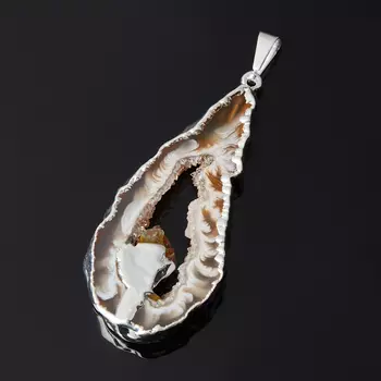 Кулон агат серый (биж. сплав) срез с кристаллом цитрина 6-7 см