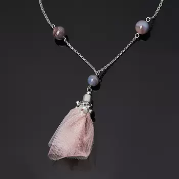 Кулон агат серый (биж. сплав, сталь хир., текстиль)