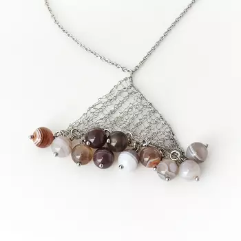 Кулон агат серый (биж. сплав, сталь хир.)