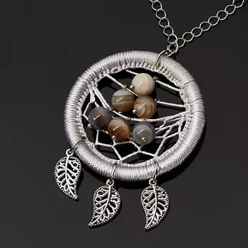 Кулон агат серый (биж. сплав, текстиль) круг