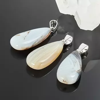 Кулон агат серый капля 4 см