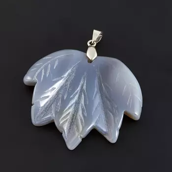 Кулон агат серый лист (биж. сплав) 5,5 см