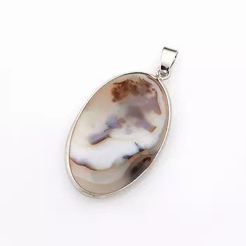 Кулон агат серый овал (биж. сплав) 4-4,5 см