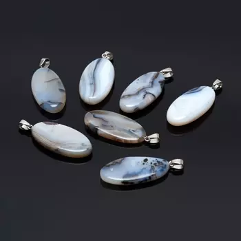 Кулон агат серый овал (биж. сплав) 5 см