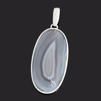Кулон агат серый (серебро 925 пр.) овал