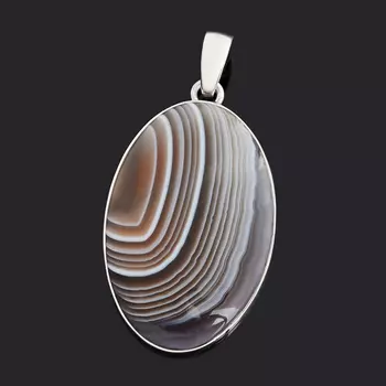 Кулон агат серый (серебро 925 пр.) овал