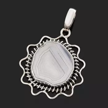 Кулон агат серый (серебро 925 пр. оксидир.)