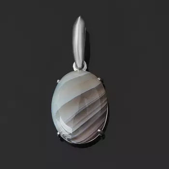 Кулон агат серый (серебро 925 пр. родир. бел.) овал