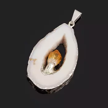 Кулон агат серый срез с кристаллом цитрина (биж. сплав) 4-6 см