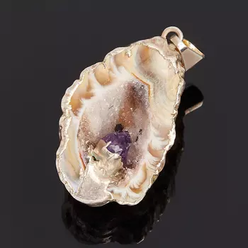 Кулон агат серый жеода с кристаллом аметиста (биж. сплав) 3-4 см