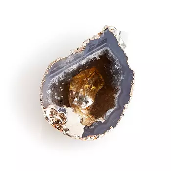 Кулон агат серый жеода с кристаллом цитрина (биж. сплав) 3,5-4 см