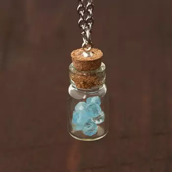 Кулон аквамарин (биж. сплав, сталь хир., стекло) бутылочка огранка 2,5 см