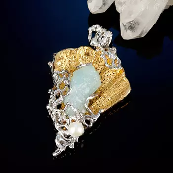 Кулон аквамарин (серебро 925 пр. позолота, родир. бел.)