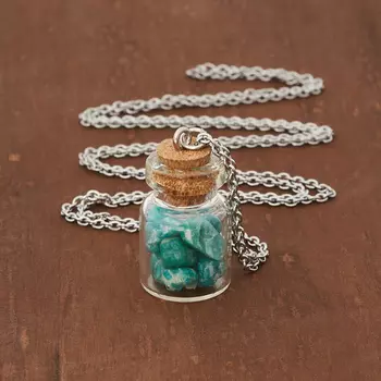 Кулон амазонит (биж. сплав, сталь хир., стекло) бутылочка 3 см