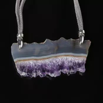 Кулон аметист (биж. сплав, кожа натур.) друза 3 см