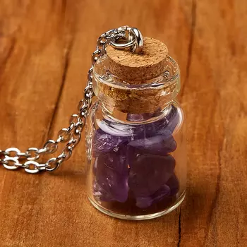 Кулон аметист (биж. сплав, сталь хир., стекло) бутылочка 2,5 см