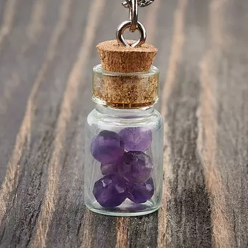 Кулон аметист (биж. сплав, стекло) бутылочка огранка 2,5 см