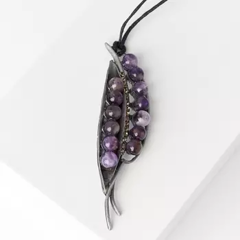 Кулон аметист (биж. сплав, текстиль)