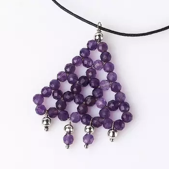 Кулон аметист (биж. сплав, текстиль) огранка 5 см