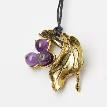 Кулон аметист (бронза, текстиль)