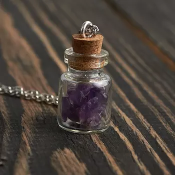Кулон аметист бутылочка (биж. сплав, сталь хир., стекло) 2,5 см