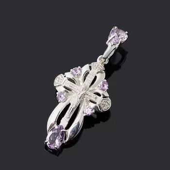 Кулон аметист крест огранка (серебро 925 пр. родир. бел.)