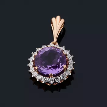 Кулон аметист круг огранка (серебро 925 пр., позолота)