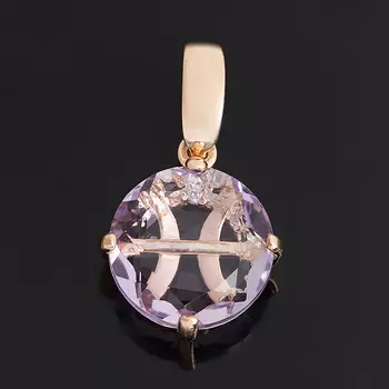 Кулон аметист круг Рыбы огранка (серебро 925 пр. позолота)