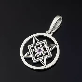 Кулон аметист (серебро 925 пр. оксидир.) круг огранка