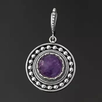 Кулон аметист (серебро 925 пр. оксидир.) круг огранка