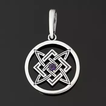 Кулон аметист (серебро 925 пр. оксидир.) круг огранка