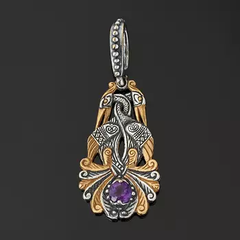 Кулон аметист (серебро 925 пр. оксидир., позолота) огранка
