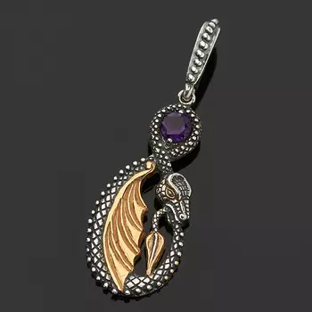 Кулон аметист (серебро 925 пр. оксидир., позолота) огранка