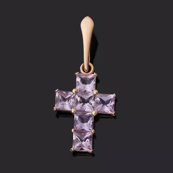 Кулон аметист (серебро 925 пр. позолота) крест огранка