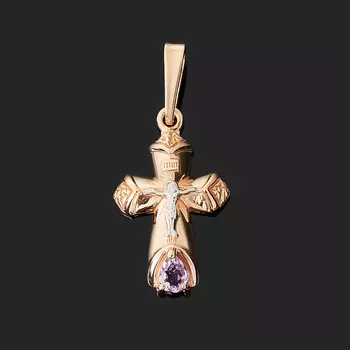 Кулон аметист (серебро 925 пр. позолота, родир. бел.) крест огранка